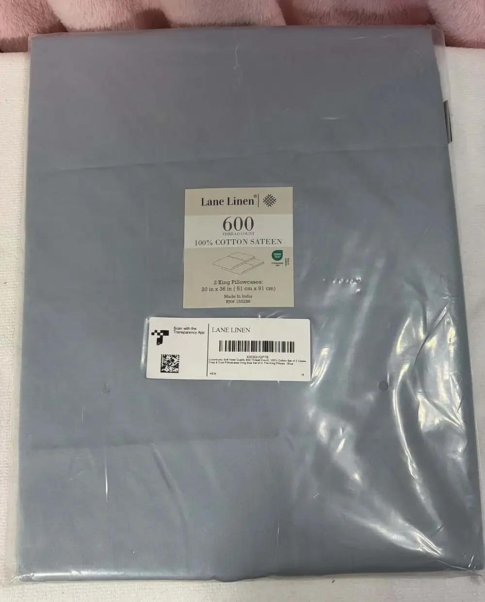Lane Linen 600 Thread Count 100% Cotton Sateen 2 King Pillowcases Blue